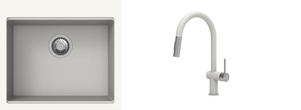 K-StrongSinks S3 Set dřez Ipel 560x510mm granit bílá + Baterie Neris bílá