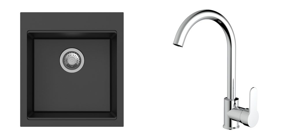 K-StrongSinks S3 Set dřez Ipel 460x510mm granit černá + Baterie Seina chrom
