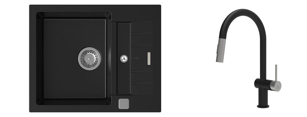 K-StrongSinks S3 Set dřez Vardar 615x500mm granit černá + Baterie Neris černá/n.