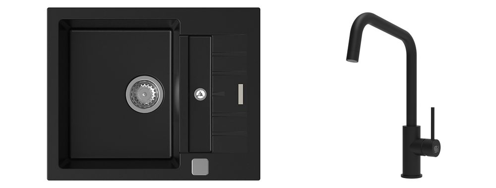K-StrongSinks S3 Set dřez Vardar 615x500mm granit černá + Baterie Arda černá