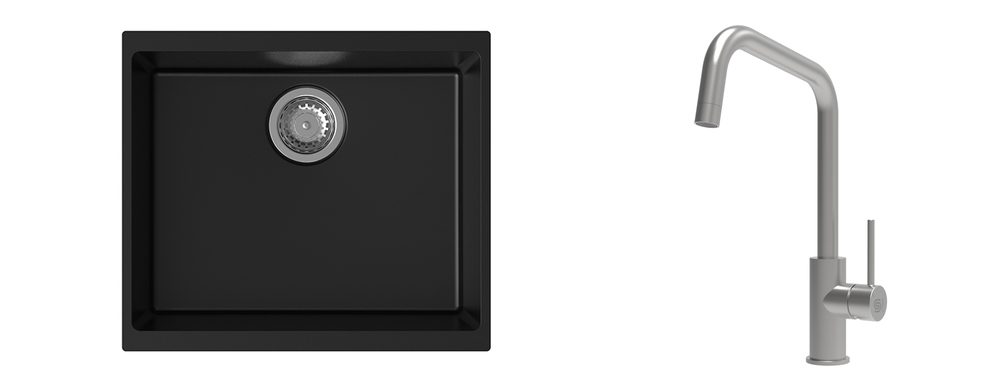 K-StrongSinks S3 Set dřez Hron 530x460mm granit černá + Baterie Arda nerez