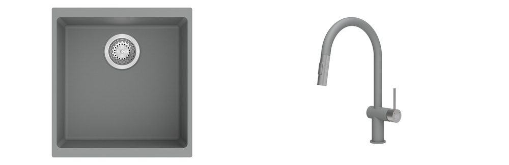 K-StrongSinks S3 Set dřez Hron 430x460mm granit šedá + Baterie Neris šedá