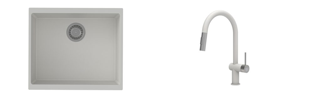 K-StrongSinks S3 Set dřez Hron 530x460mm granit bílá + Baterie Neris bílá
