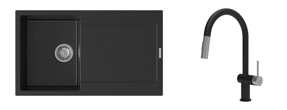 K-StrongSinks S3 Set dřez Zala 860x500mm granit černá + Baterie Neris černá/ner.