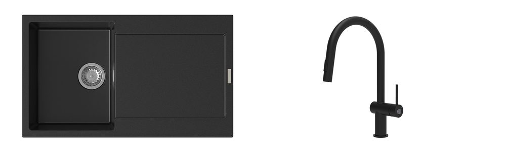 K-StrongSinks S3 Set dřez Zala 860x500mm granit černá + Baterie Neris černá
