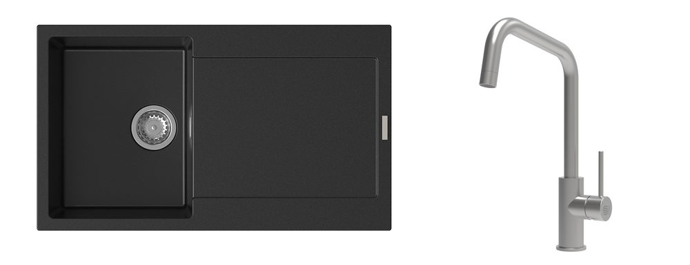 K-StrongSinks S3 Set dřez Zala 860x500mm granit černá + Baterie Arda nerez