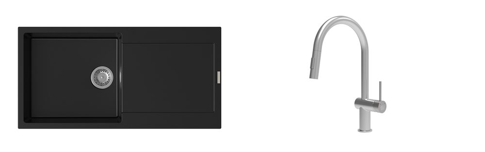 K-StrongSinks S3 Set dřez Zala 1000x500mm granit černá + Baterie Neris celonerez