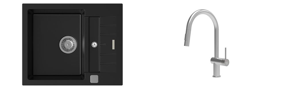 K-StrongSinks S3 Set dřez Vardar 615x500mm granit černá + Baterie Neris nerez