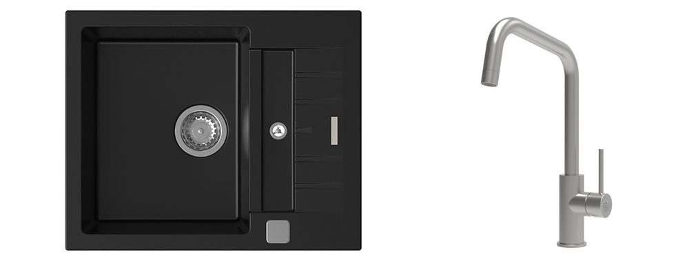 K-StrongSinks S3 Set dřez Vardar 615x500mm granit černá + Baterie Arda nerez