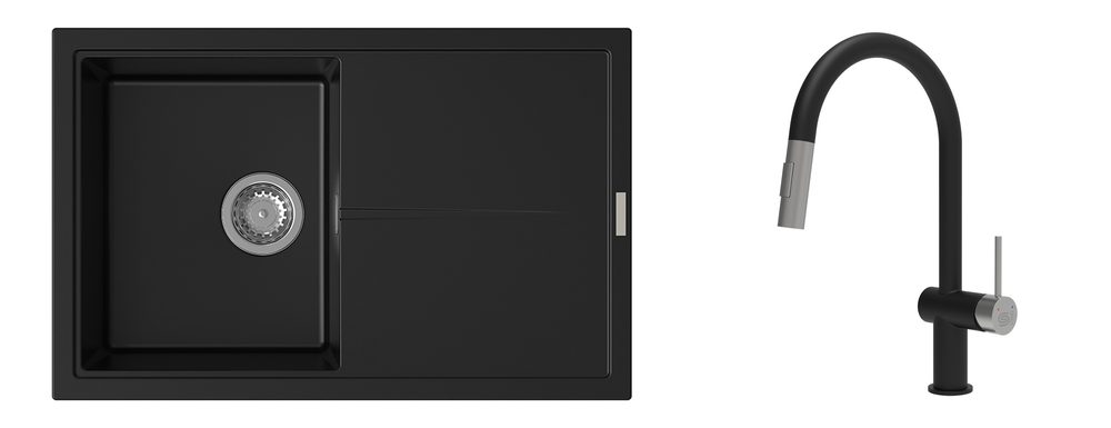 K-StrongSinks S3 Set dřez Labe 780x500mm granit černá + Baterie Neris černá/n.