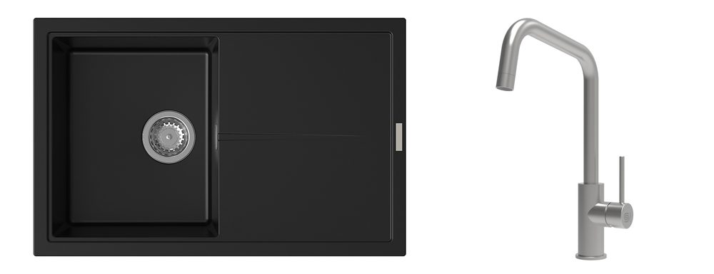 K-StrongSinks S3 Set dřez Labe 780x500mm granit černá + Baterie Arda nerez