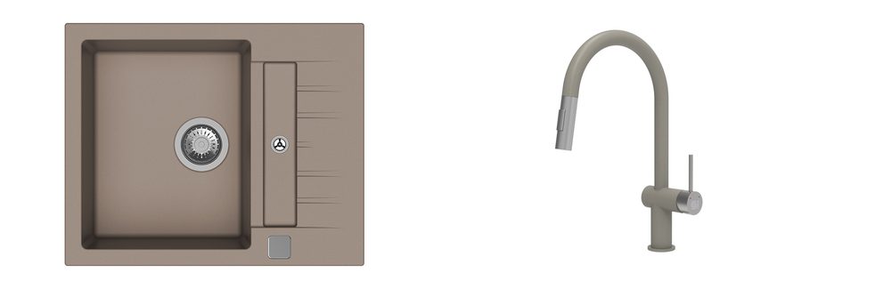 K-StrongSinks S3 Set dřez Vardar 615x500mm granit béžová + Baterie Neris béžová