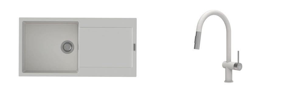 K-StrongSinks S3 Set dřez Zala 1000x500mm granit bílá + Baterie Neris bílá