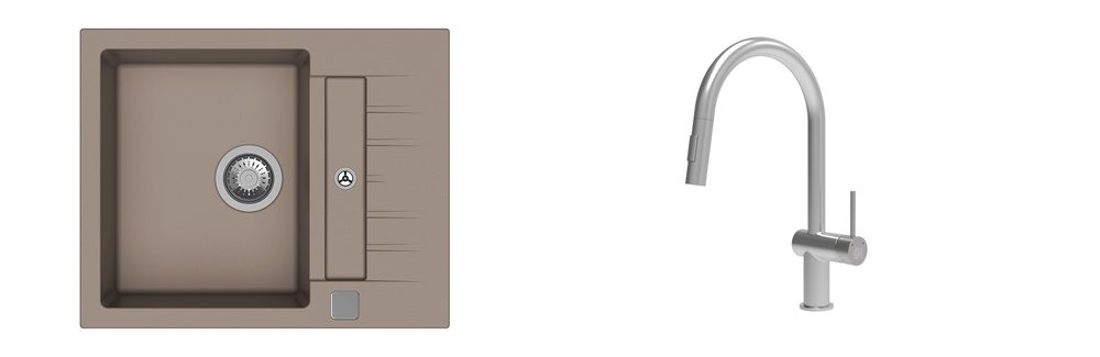 K-StrongSinks S3 Set dřez Vardar 615x500mm granit béžová + Baterie Neris nerez