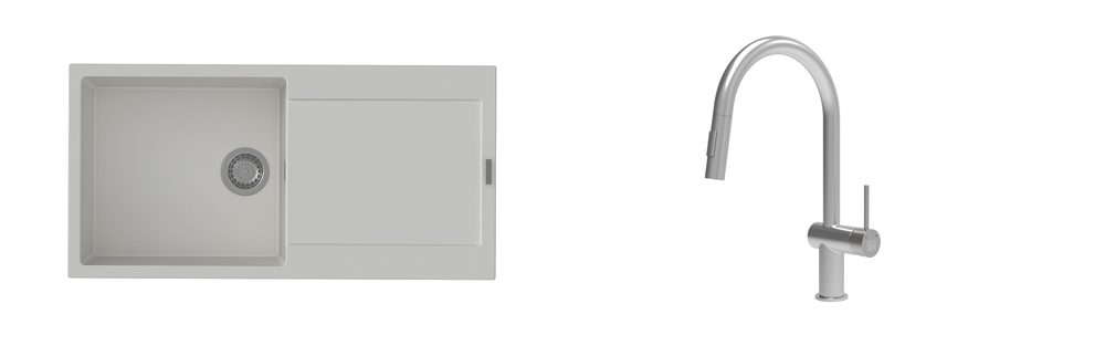 K-StrongSinks S3 Set dřez Zala 1000x500mm granit bílá + Baterie Neris celonerez