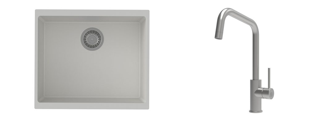 K-StrongSinks S3 Set dřez Hron 530x460mm granit bílá + Baterie Arda nerez