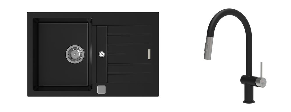 K-StrongSinks S3 Set dřez Vardar 780x500mm granit černá + Baterie Neris černá/n.