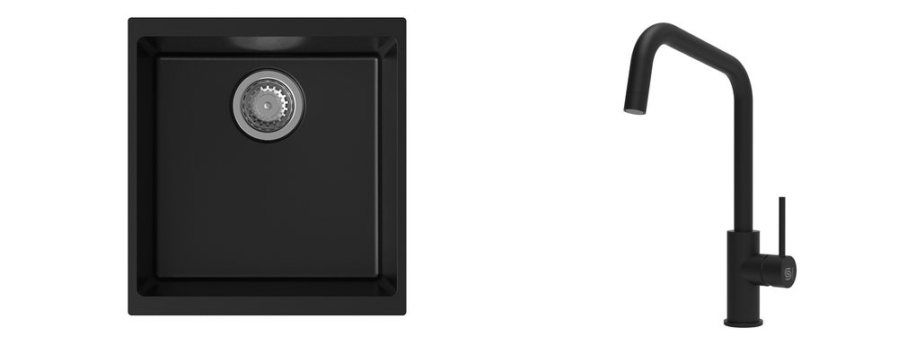 K-StrongSinks S3 Set dřez Hron 430x460mm granit černá + Baterie Arda černá