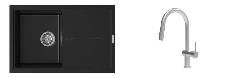 K-StrongSinks S3 Set dřez Labe 780x500mm granit černá + Baterie Neris celonerez