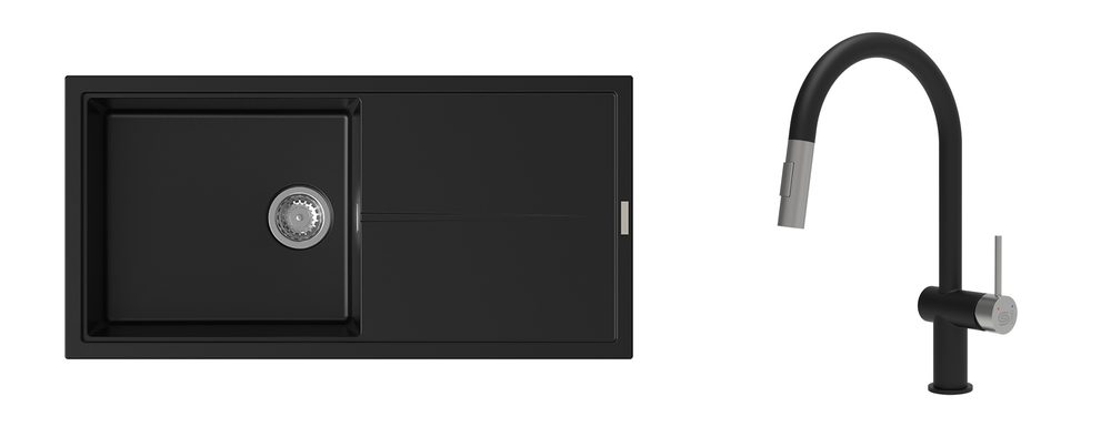K-StrongSinks S3 Set dřez Labe 1000x500mm granit černá + Baterie Neris černá/n.