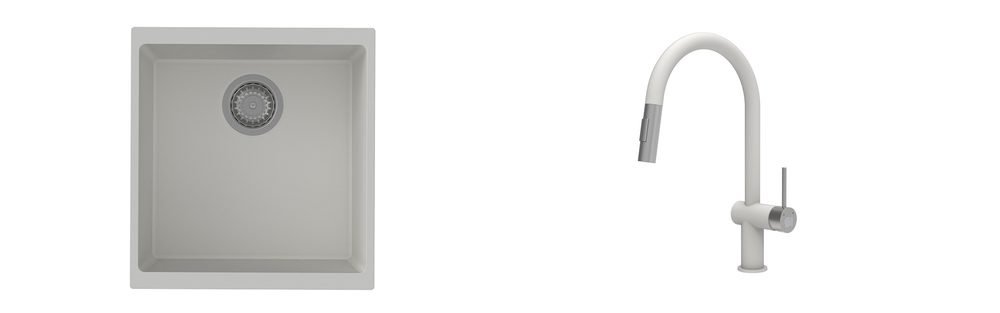 K-StrongSinks S3 Set dřez Hron 430x460mm granit bílá + Baterie Neris bílá