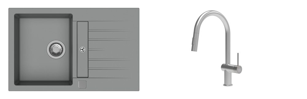 K-StrongSinks S3 Set dřez Vardar 780x500mm granit šedá + Baterie Neris celonerez