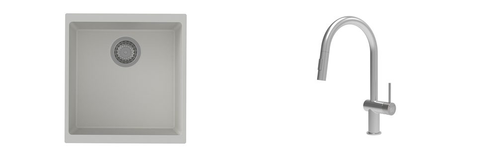 K-StrongSinks S3 Set dřez Hron 430x460mm granit bílá + Baterie Neris celonerez