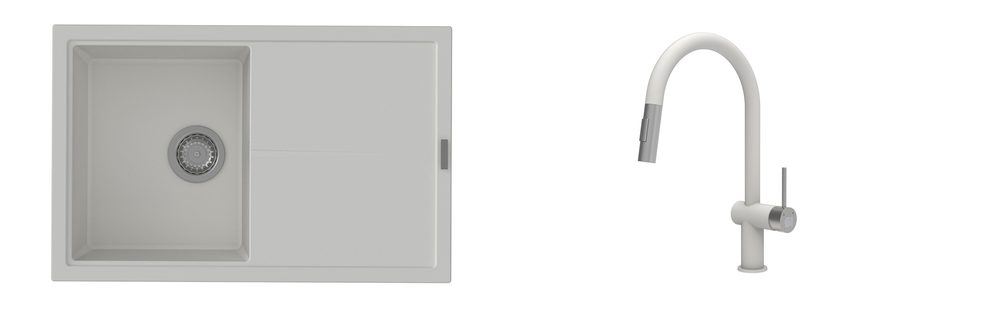 K-StrongSinks S3 Set dřez Labe 780x500mm granit bílá + Baterie Neris bílá