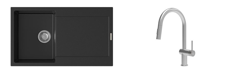 K-StrongSinks S3 Set dřez Zala 860x500mm granit černá + Baterie Neris celonerez