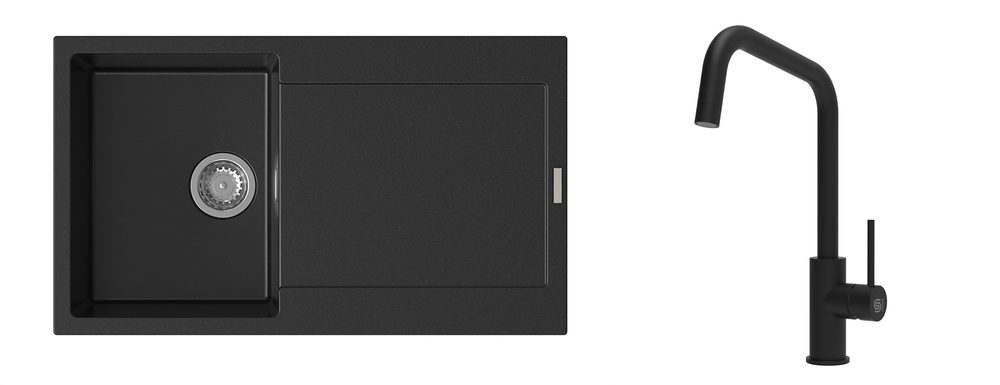 K-StrongSinks S3 Set dřez Zala 860x500mm granit černá + Baterie Arda černá