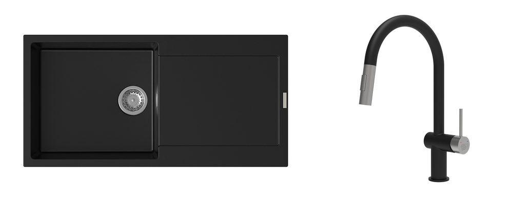 K-StrongSinks S3 Set dřez Zala 1000x500mm granit černá + Baterie Neris černá/n.