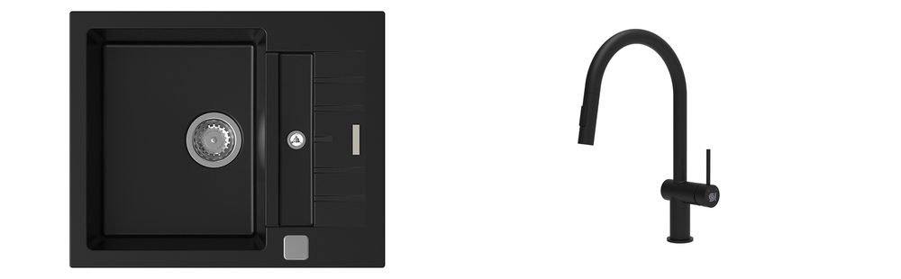 K-StrongSinks S3 Set dřez Vardar 615x500mm granit černá + Baterie Neris černá