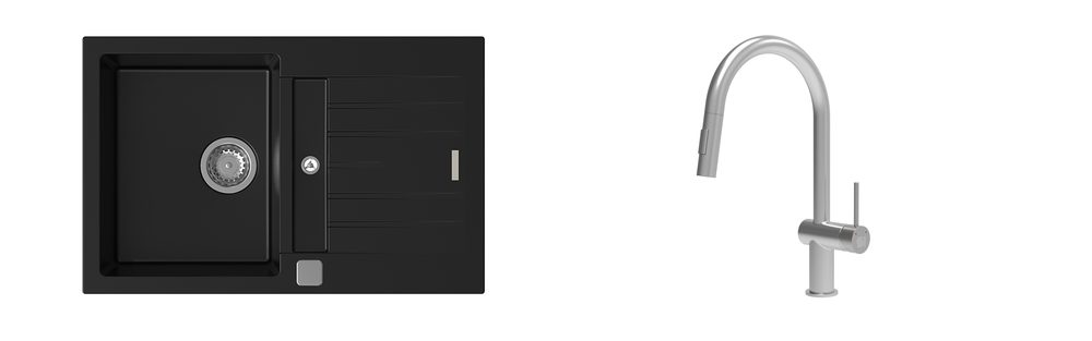 K-StrongSinks S3 Set dřez Vardar 780x500mm granit černá + Baterie Neris nerez