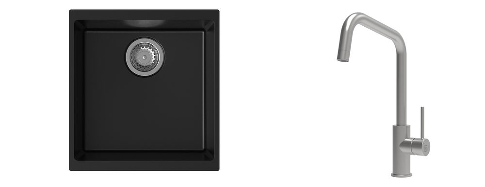 K-StrongSinks S3 Set dřez Hron 430x460mm granit černá + Baterie Arda nerez