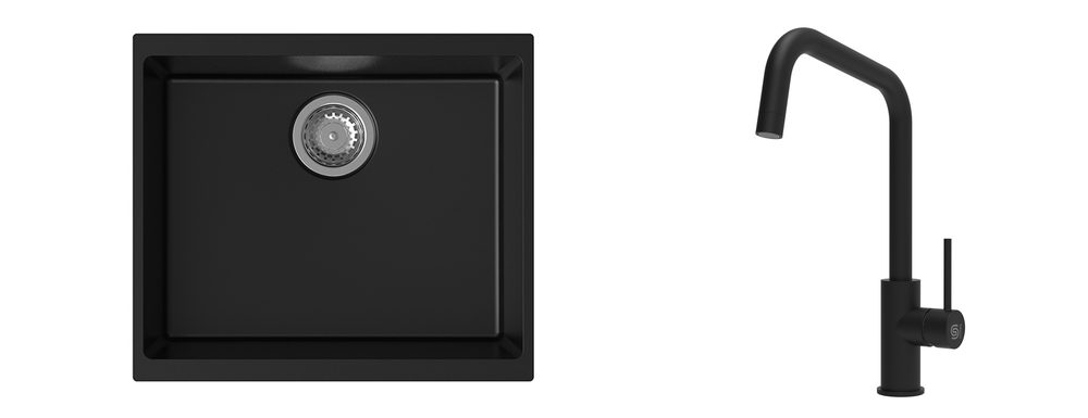 K-StrongSinks S3 Set dřez Hron 530x460mm granit černá + Baterie Arda černá