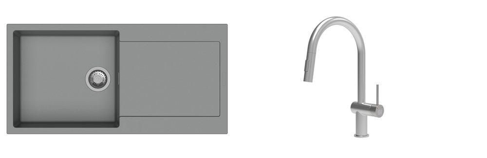 K-StrongSinks S3 Set dřez Zala 1000x500mm granit šedá + Baterie Neris celonerez