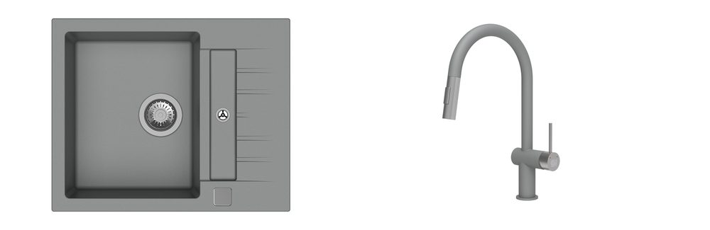 K-StrongSinks S3 Set dřez Vardar 615x500mm granit šedá + Baterie Neris šedá