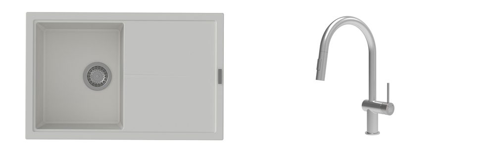 K-StrongSinks S3 Set dřez Labe 780x500mm granit bílá + Baterie Neris celonerez
