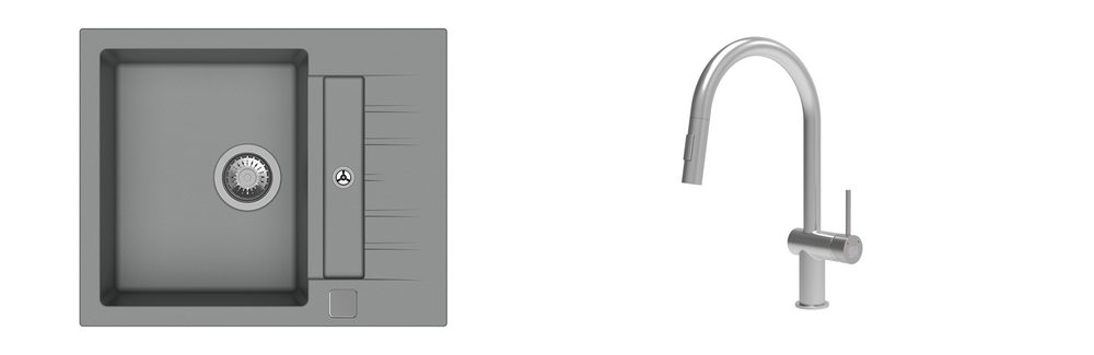 K-StrongSinks S3 Set dřez Vardar 615x500mm granit šedá + Baterie Neris celonerez