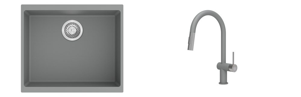 K-StrongSinks S3 Set dřez Hron 530x460mm granit šedá + Baterie Neris šedá