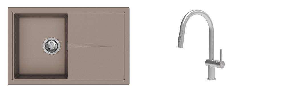 K-StrongSinks S3 Set dřez Labe 780x500mm granit béžová + Baterie Neris celonerez