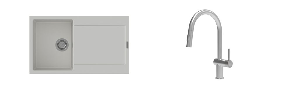 K-StrongSinks S3 Set dřez Zala 860x500mm granit bílá + Baterie Neris celonerez