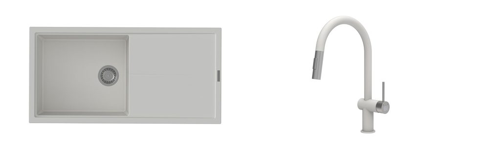 K-StrongSinks S3 Set dřez Labe 1000x500mm granit bílá + Baterie Neris bílá