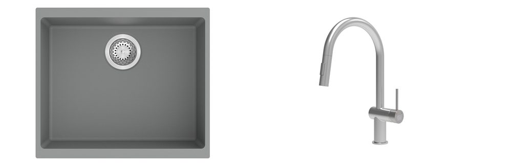 K-StrongSinks S3 Set dřez Hron 530x460mm granit šedá + Baterie Neris celonerez