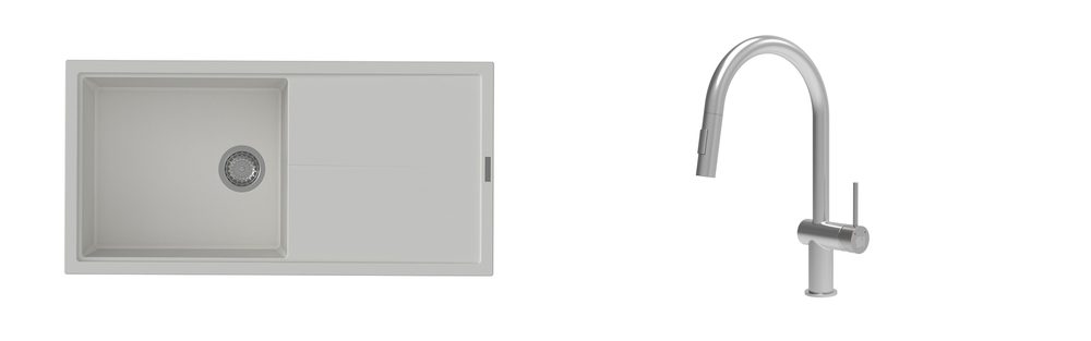 K-StrongSinks S3 Set dřez Labe 1000x500mm granit bílá + Baterie Neris celonerez
