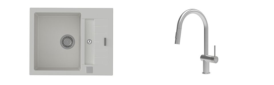 K-StrongSinks S3 Set dřez Vardar 615x500mm granit bílá + Baterie Neris celonerez