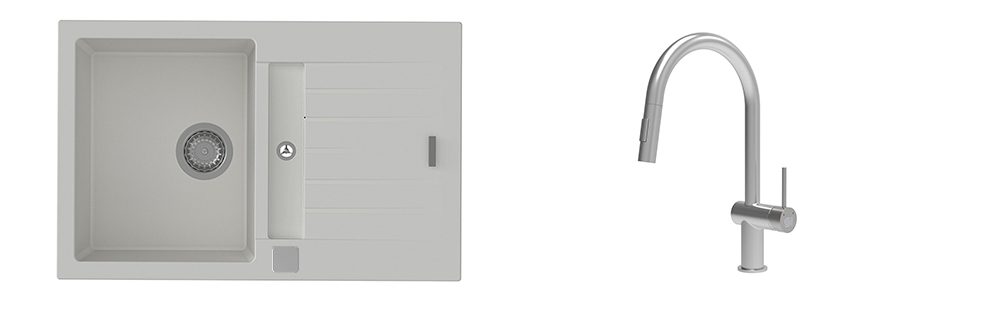 K-StrongSinks S3 Set dřez Vardar 780x500mm granit bílá + Baterie Neris celonerez