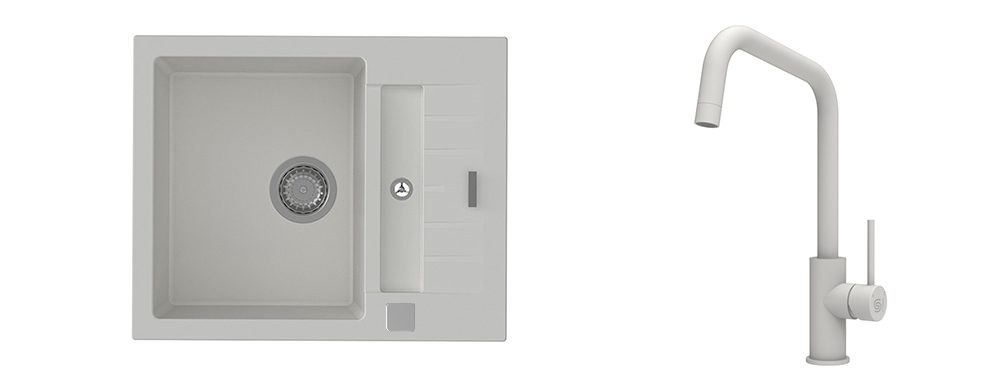 K-StrongSinks S3 Set dřez Vardar 615x500mm granit bílá + Baterie Arda bílá