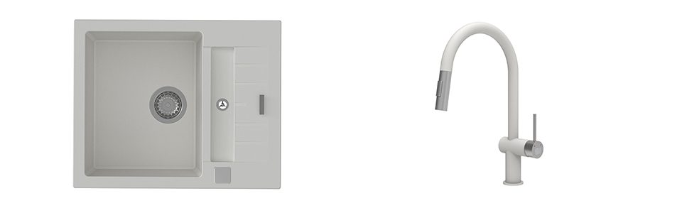 K-StrongSinks S3 Set dřez Vardar 615x500mm granit bílá + Baterie Neris bílá
