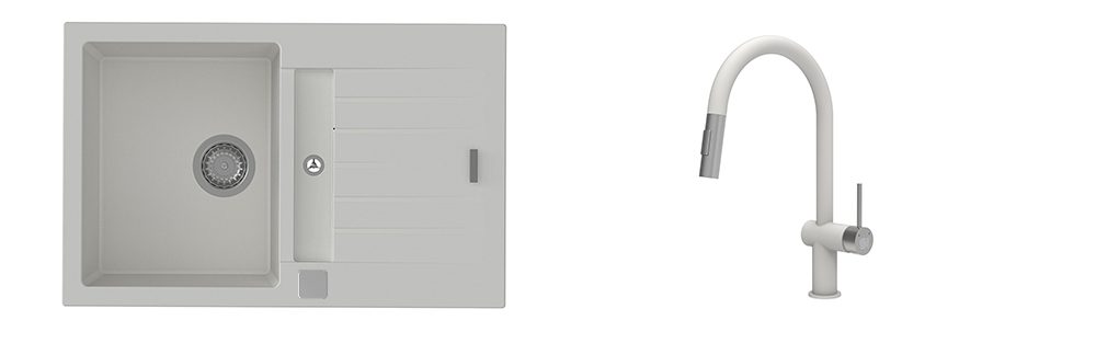 K-StrongSinks S3 Set dřez Vardar 780x500mm granit bílá + Baterie Neris bílá